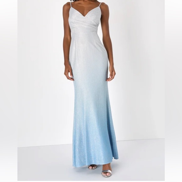 Dazzling Brilliance Silver & Blue Ombre Lurex Maxi Dress Small NWT Formal - Picture 3 of 6